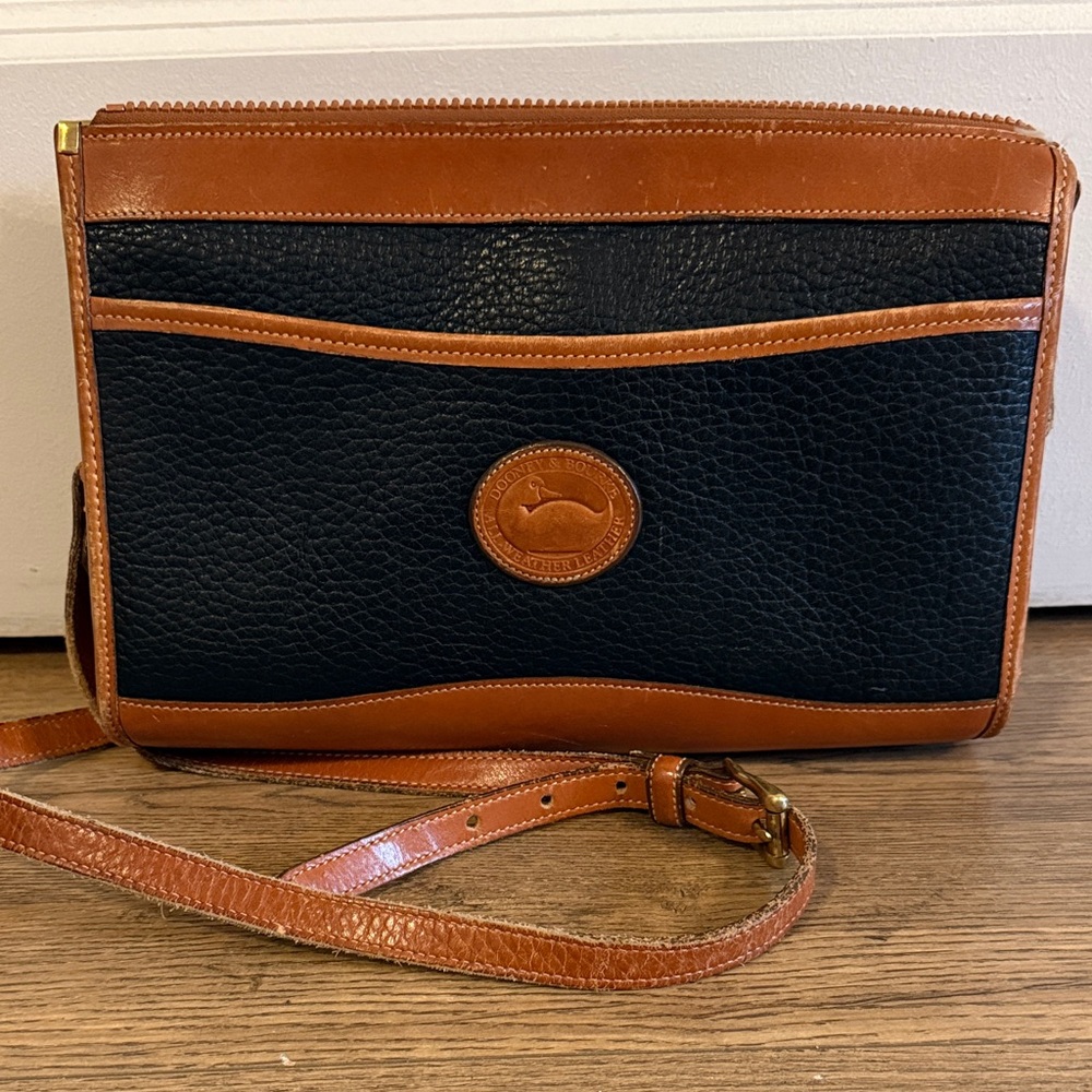 Vintage Dooney & Bourke Black & Tan All-Weather Leather Crossbody Bag
